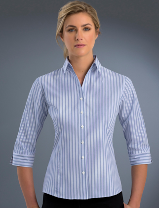 Style 738 Sky - Womens Slim Fit 3/4 Sleeve Pinpoint Oxford - John Kevin