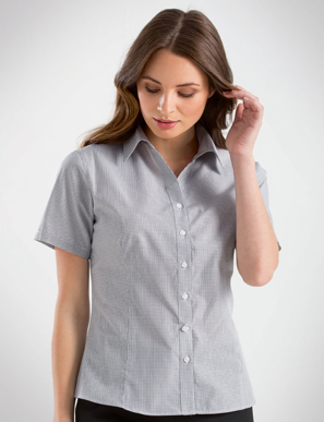 Picture of John Kevin Uniforms-357 Grey-Womens Short Sleeve Multi Check