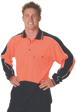 Picture of DNC Workwear-3892-HiVis Cool Breathe Panel Polo Shirt - Long Sleeve