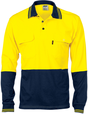 Picture of DNC Workwear-3944-HiVis Cool-Breeze 2 Tone Cotton Jersey Polo Shirt with Twin Chest Pocket - Long Sleeve
