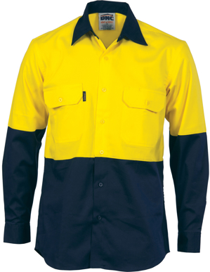 Picture of DNC Workwear-3981-HiVis Two Tone Cotton Drill Vented Shirt - Long Sleeve