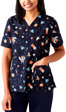 Picture of Bizcare Womens Printed Space Party Scrub Top (CST148LS)