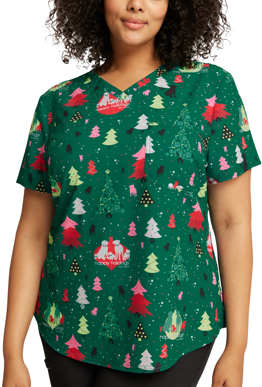 Picture of Cherokee Happy Holidogs Christmas Womens Print  V-Neck Top (CK664 OGHD)