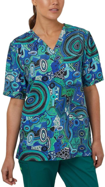 Picture of NNT Uniforms Warlu Indigenous Unisex V-Neck Printed Scrub Top (CATRFR)