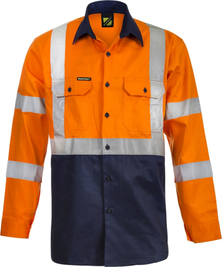 Picture of NCC Apparel Mens Hi Vis Two Tone Front Long Sleeve Cotton Drill Shirt With X Pattern CSR Reflective Tape (WS6020)