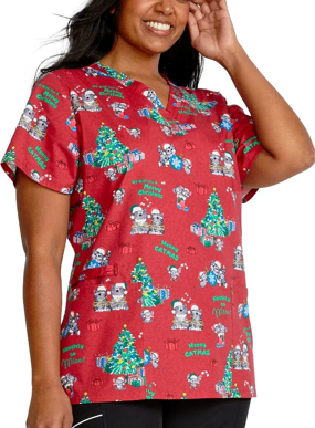 Picture of Cherokee Scrubs Womens Meowy Christmouse Scrub Top (CK616 MWCM)