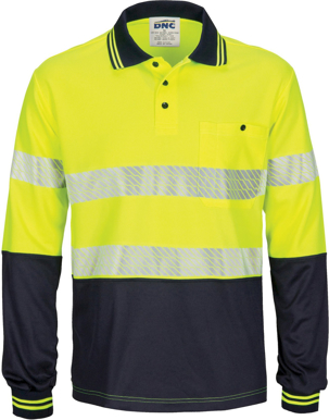 Picture of DNC Workwear Hi Vis Segment Taped Micromesh Long Sleeve Polo (3513)
