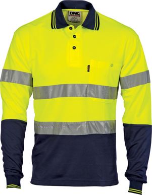 Picture of DNC Workwear Hi Vis Cotton Back Long Sleeve Polo With Generic Reflective Tape (3718)