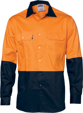 Picture of DNC Workwear Hi Vis 2 Tone Cool Breeze Cotton Long Sleeve Shirt (3840)