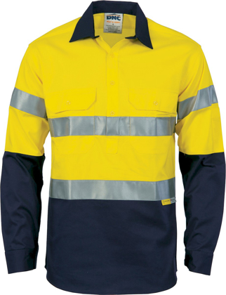 Picture of DNC Workwear Hi Vis Taped Cool Breeze Closed Front Long Sleeve Shirt - 3M Reflective Tape (3949)