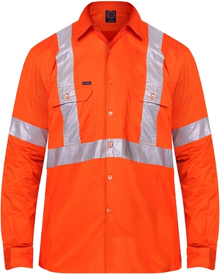 Picture of Ritemate Workwear Taped Vented Lightweight Open Front Long Sleeve Shirt - “X” Back reflective tape (RM109VXR)