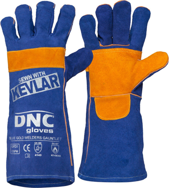 Picture of DNC Workwear Blue Gold Welders Gauntlet Gloves (GR31)