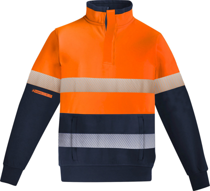 Picture of Syzmik Mens Orange Flame Hi Vis 1/4 Zip Brushed Fleece Pullover - Hoop Taped (ZT150)