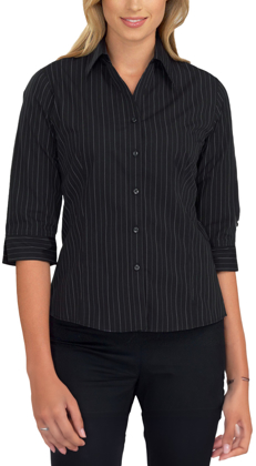 Picture of John Kevin Womens 3/4 Sleeve Fine Stripe Shirt - Black (106 Black)