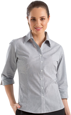 Picture of John Kevin Womens Multi Check 3/4 Sleeve Shirt (356 Grey)