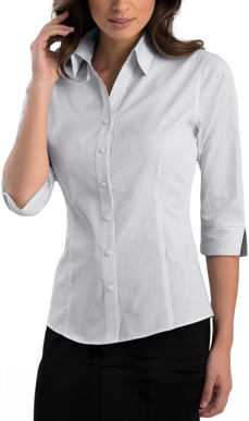 Picture of John Kevin Womens Mini Check Slim Fit 3/4 Sleeve Shirt (724 Grey)