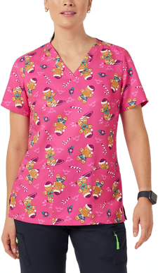 Picture of NNT Uniforms Womens Christmas Gingerbread Surfer Scrub Top (CATUXV-HPK)