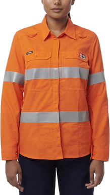 Picture of King Gee Womens Shieldtec Lenzing FR Hi Vis Open Front Taped Shirt (K84003)