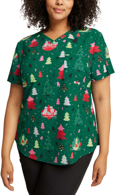 Picture of Cherokee Happy Holidogs Christmas Womens Print  V-Neck Top (CK664 OGHD)