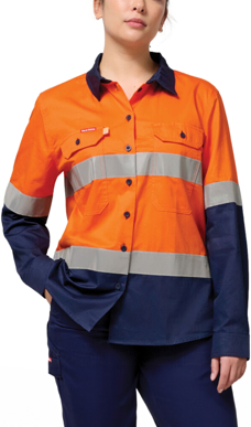 Picture of Hard Yakka Womens Hi Vis Lightweight 2 Tone Reflective Long Sleeve Shirt (Y08805)