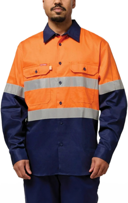 Picture of Hard Yakka Hi Vis 2 Tone Long Sleeve Reflective Cotton Drill Shirt (Y07990)