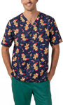 Picture of NNT Uniforms Unisex Xmas Gingerbread Surfer Print Scrub Top - Midnight Navy Surfer (CATRST-MNS)