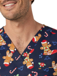 Picture of NNT Uniforms Unisex Xmas Gingerbread Surfer Print Scrub Top - Midnight Navy Surfer (CATRST-MNS)
