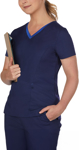 Picture of Winning Spirit Womens V Neck Contrast Trim Scrub Top (M7660)