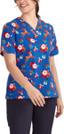 Picture of Bizcare Womens Christmas V-Neck Short Sleeve Scrub Top - Santa Electric Blue (CST346LS - EB)