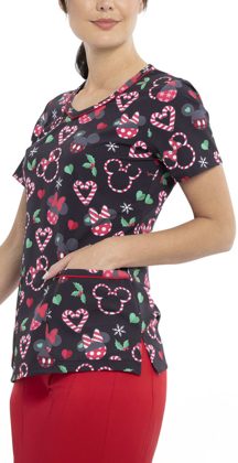 Picture of Cherokee Scrubs- TF633-MKMT-Peppermint Holiday V-Neck Print Scrub Top